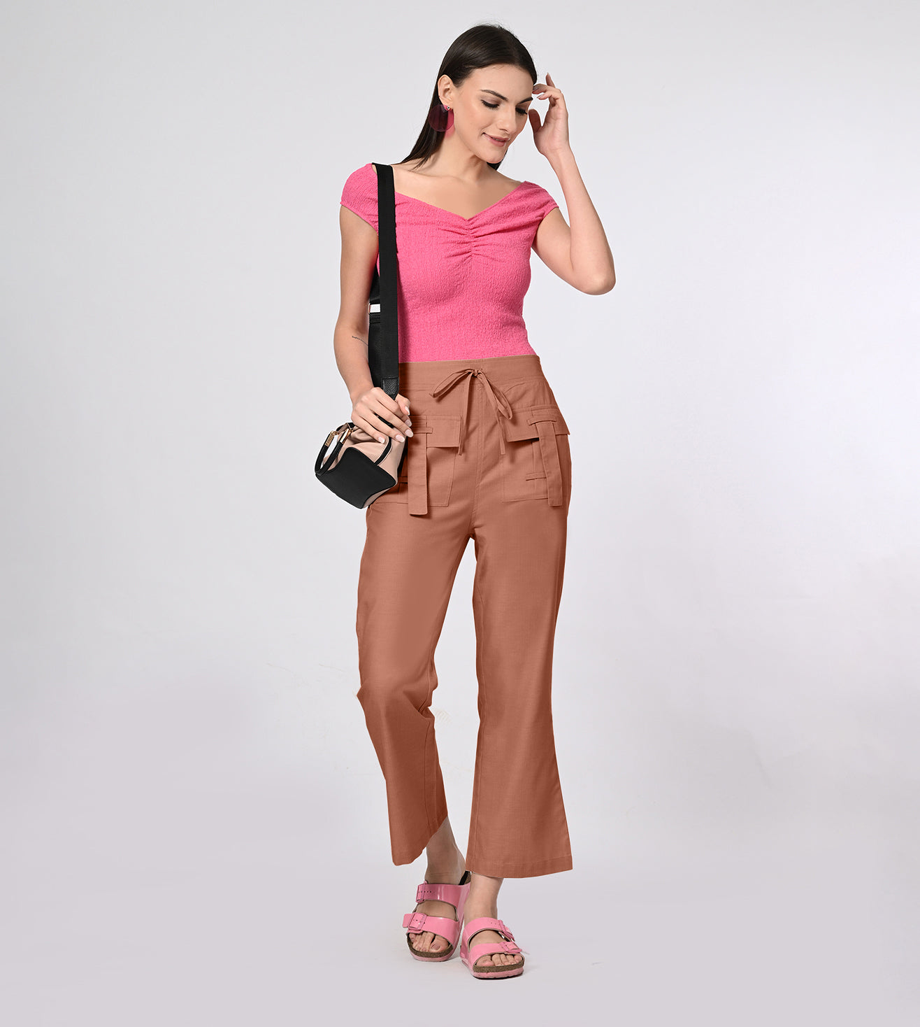 Rayon High Waisted Rust Casual Pants