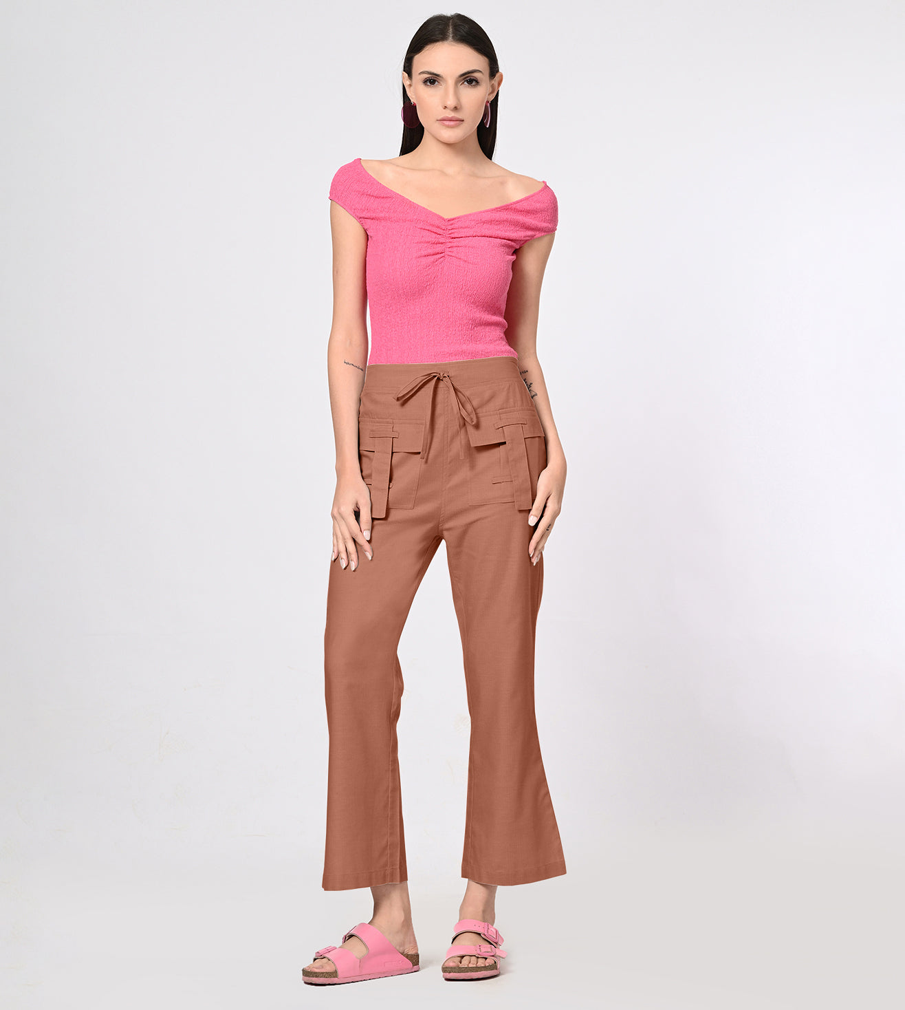 Rayon High Waisted Rust Casual Pants