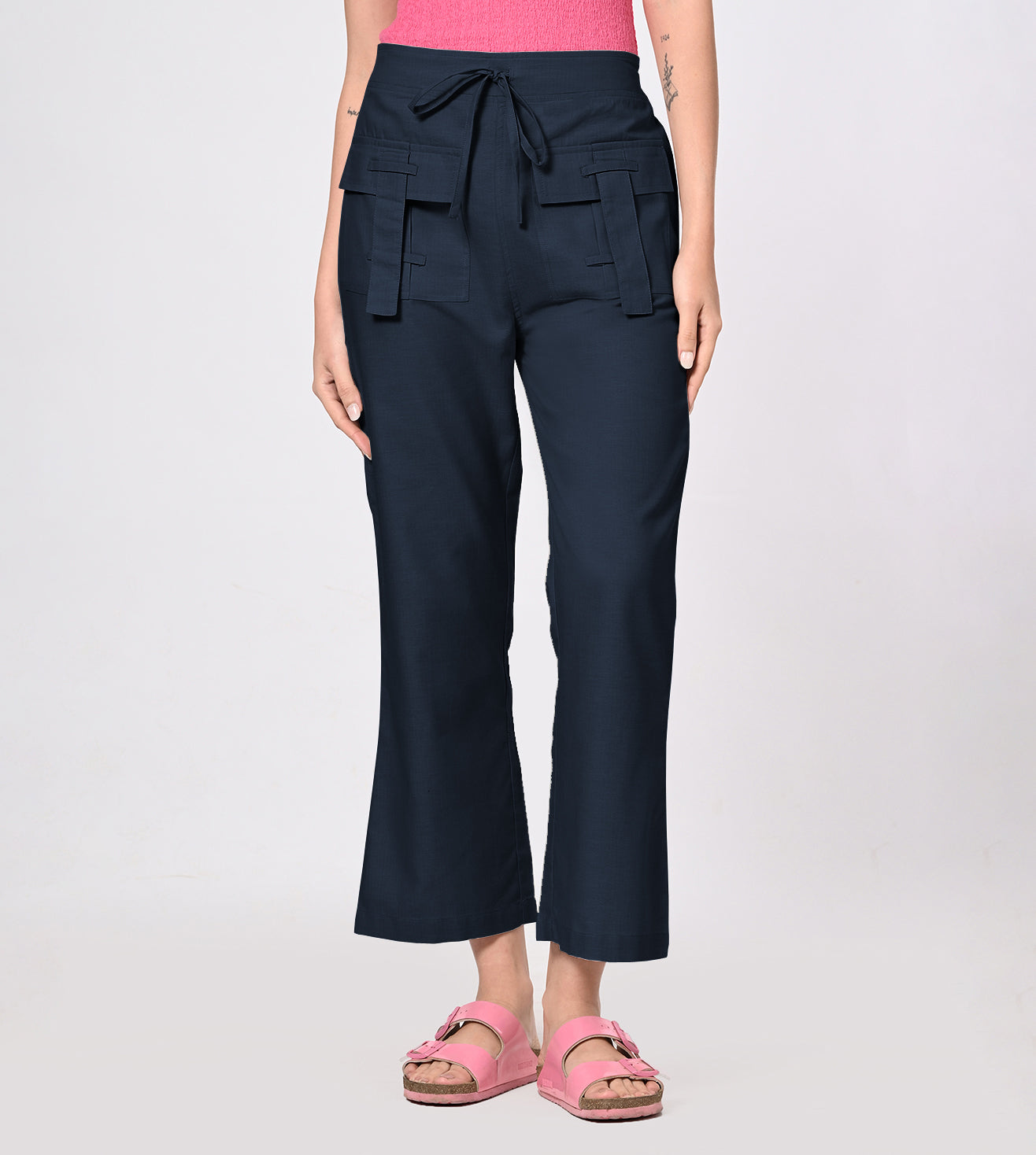 Rayon High Waisted Stone Casual Pants