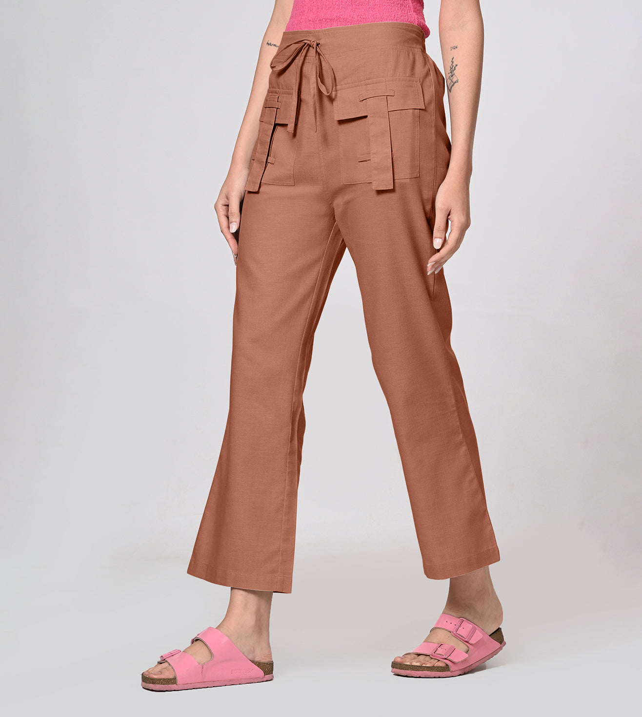 Rayon High Waisted Stone Casual Pants