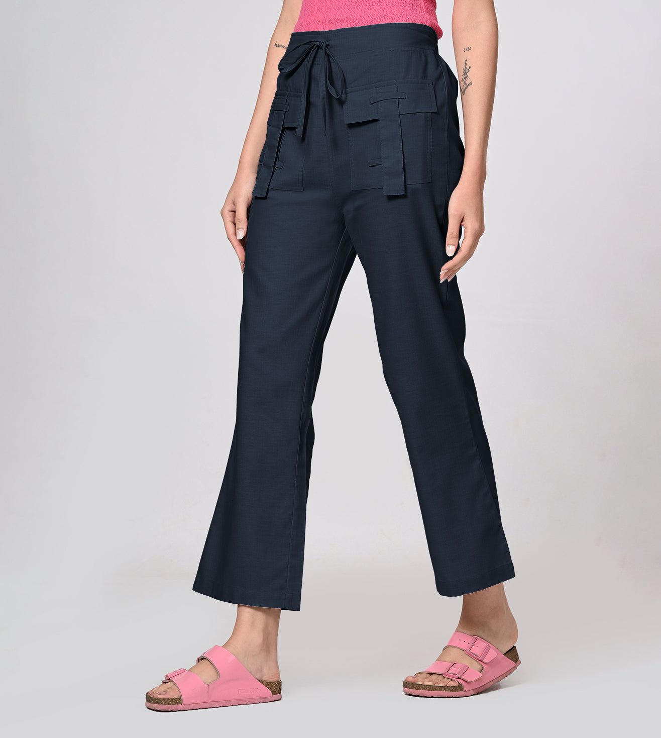 Rayon High Waisted Stone Casual Pants