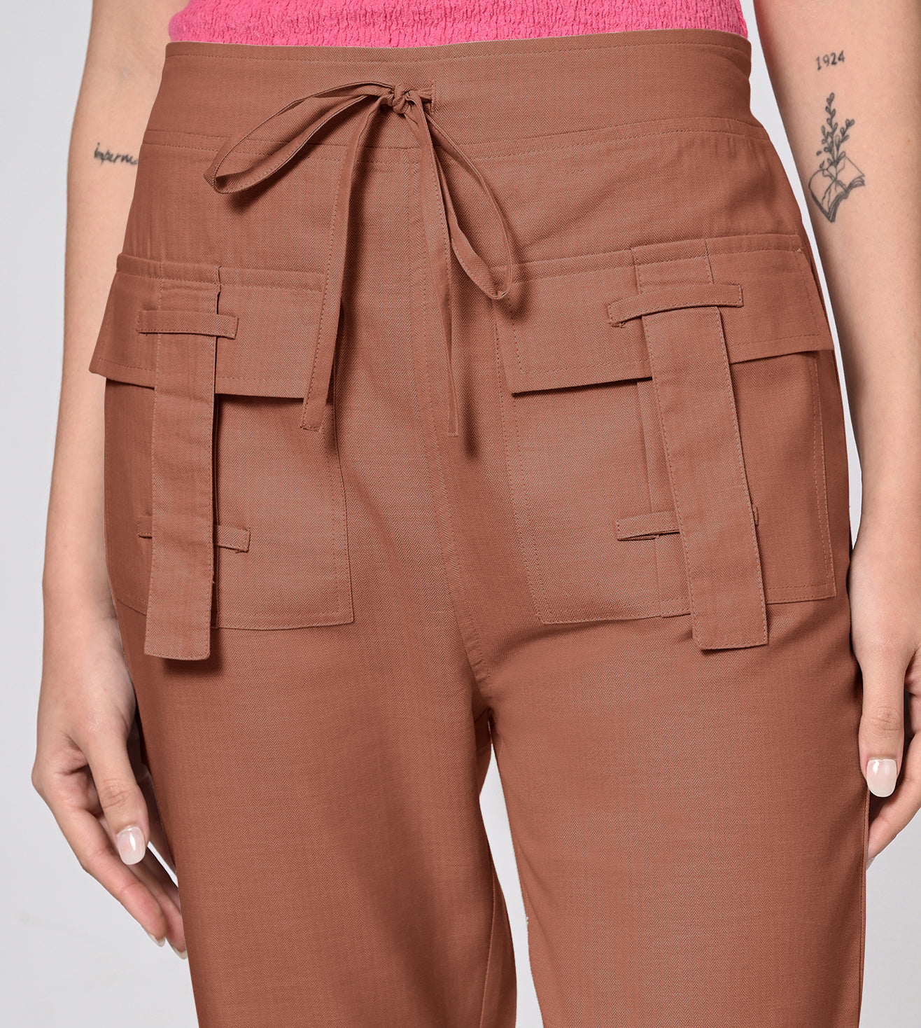 Rayon High Waisted Stone Casual Pants