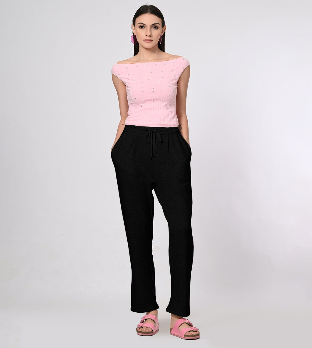 Modal Fleece Black Track Pants