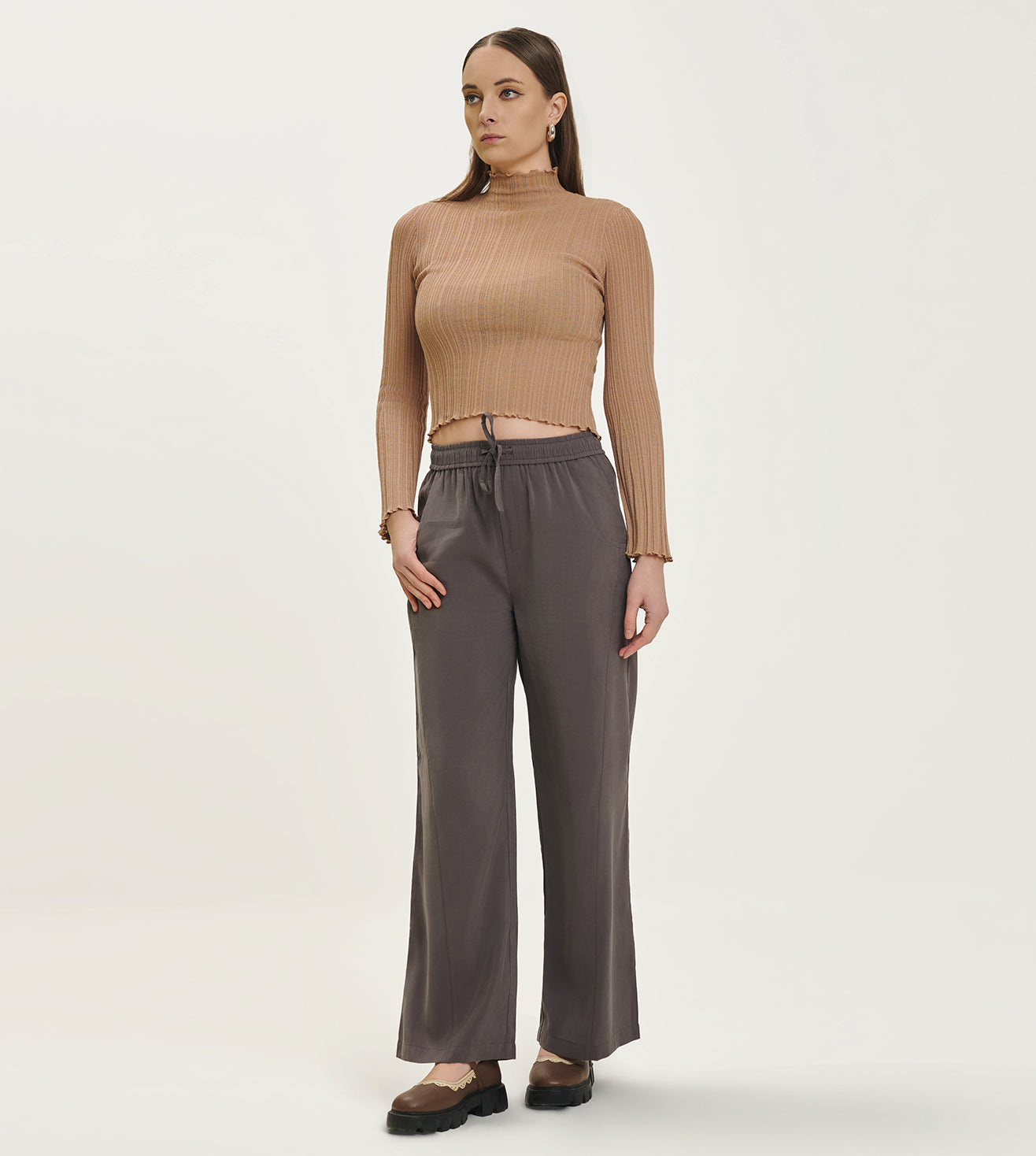 Dark Grey Cotton Linen Blend Drawstring Track Pants