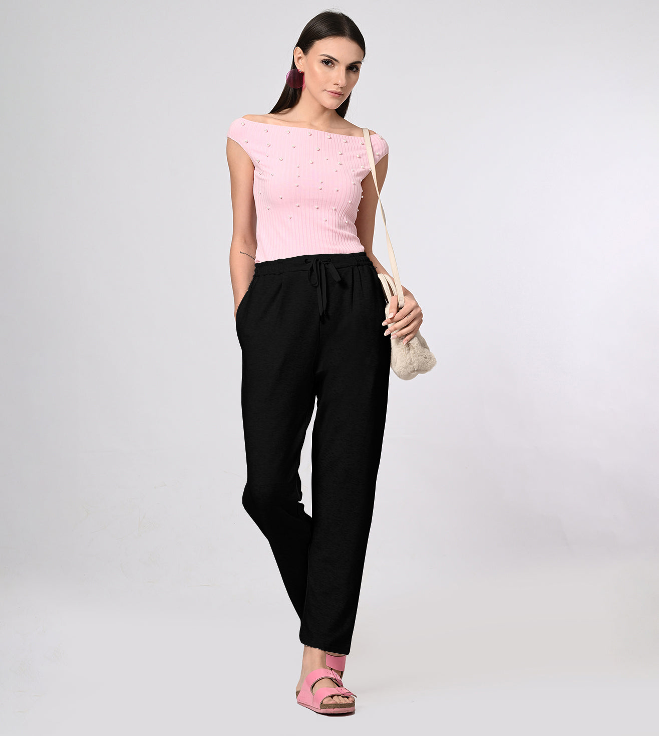 Modal Fleece Black Track Pants