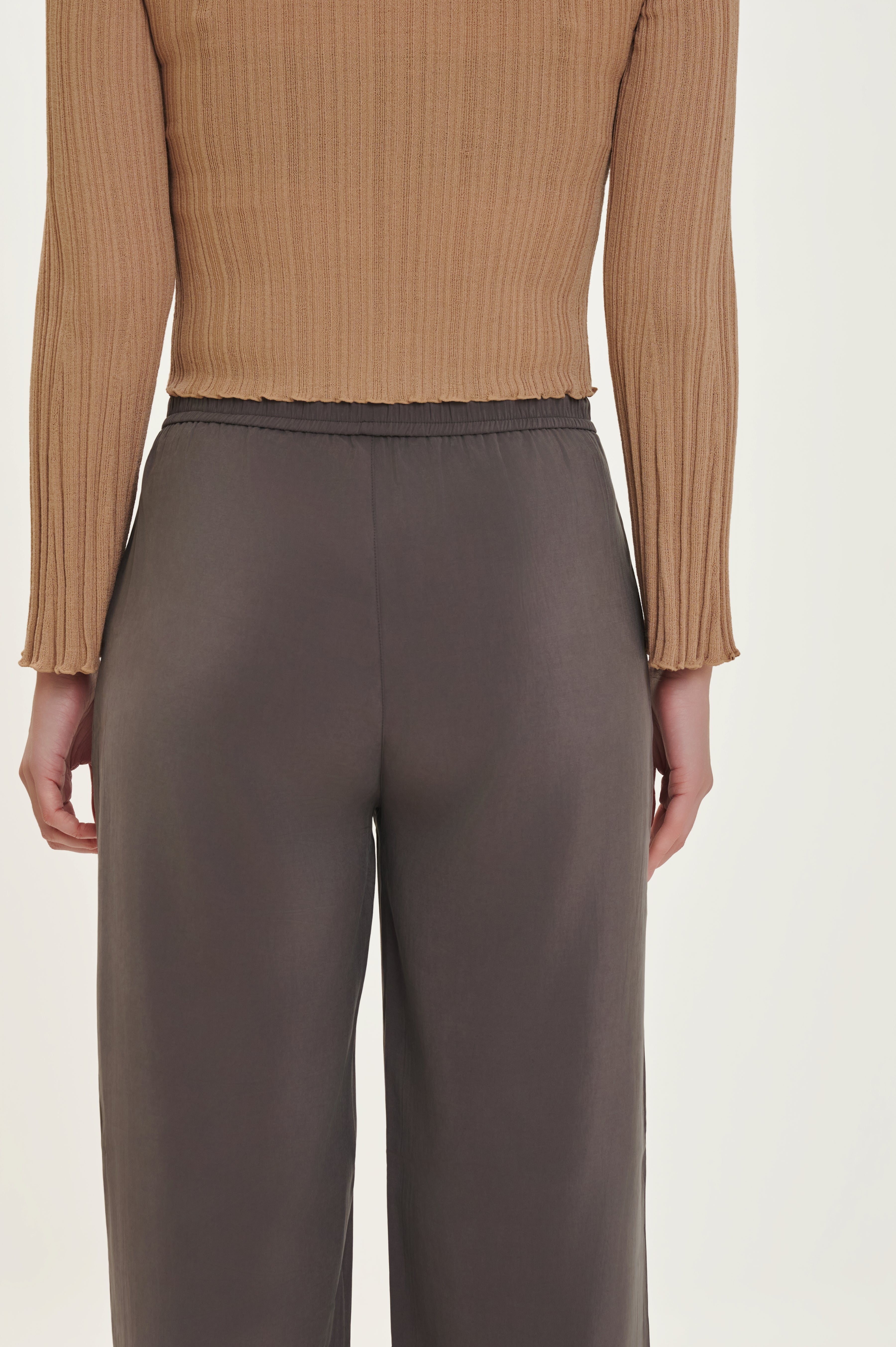 Dark Grey Polynosic Relaxed Fit Wide Leg Pants