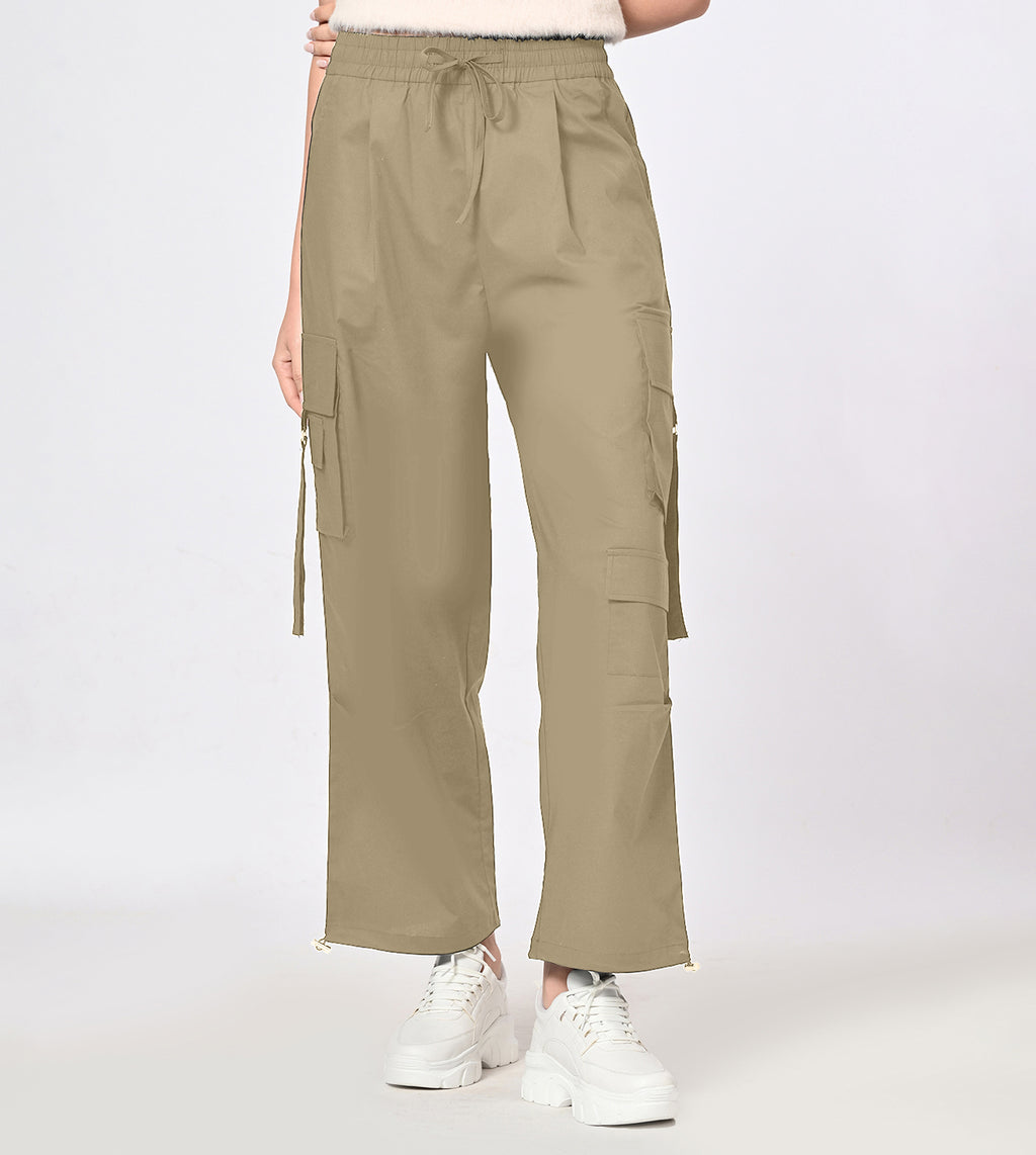 Nylon Blend Khaki Cargo Pants