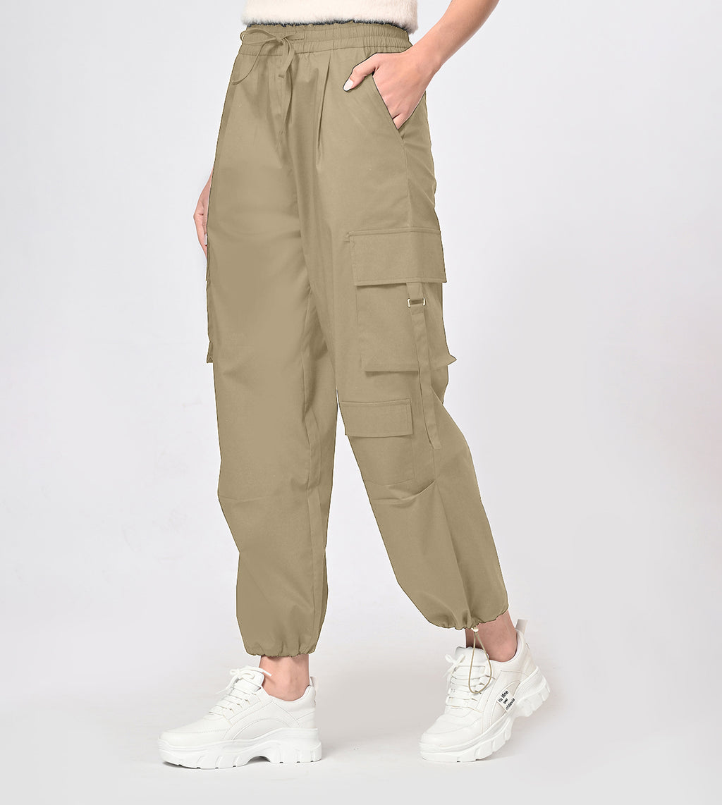 Nylon Blend Khaki Cargo Pants