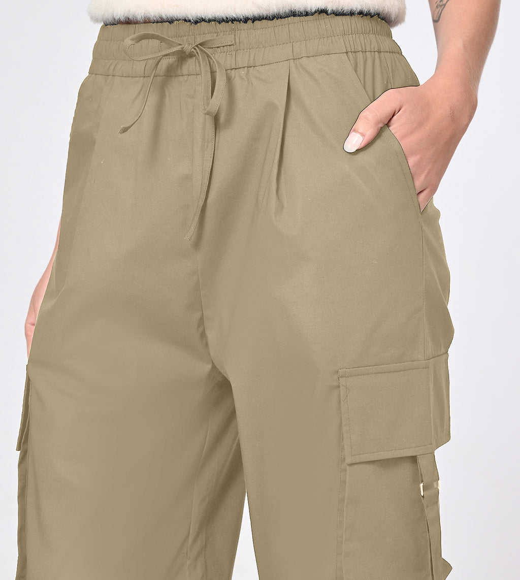 Nylon Blend Khaki Cargo Pants