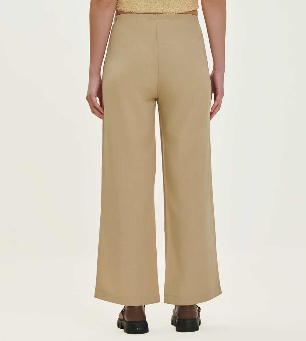 Beige Cotton Linen Blend Relaxed Pants