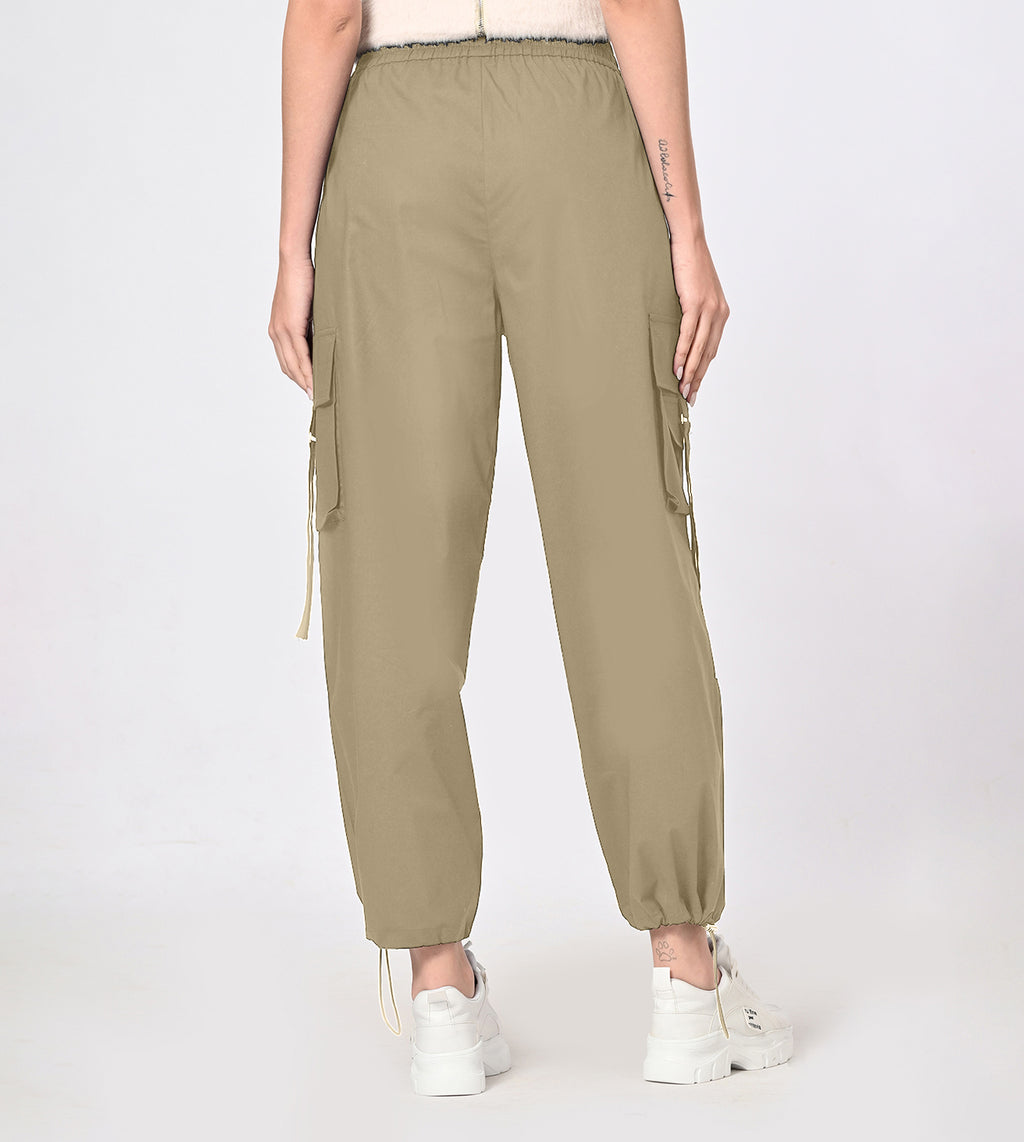 Nylon Blend Khaki Cargo Pants