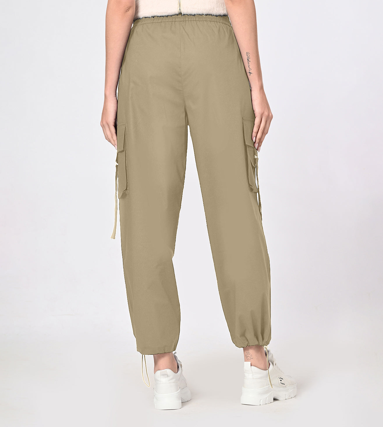Nylon Blend Khaki Cargo Pants