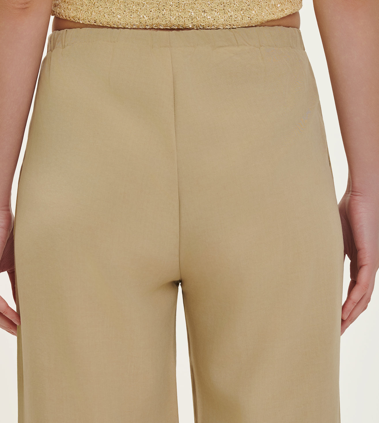 Beige Cotton Linen Blend Relaxed Pants