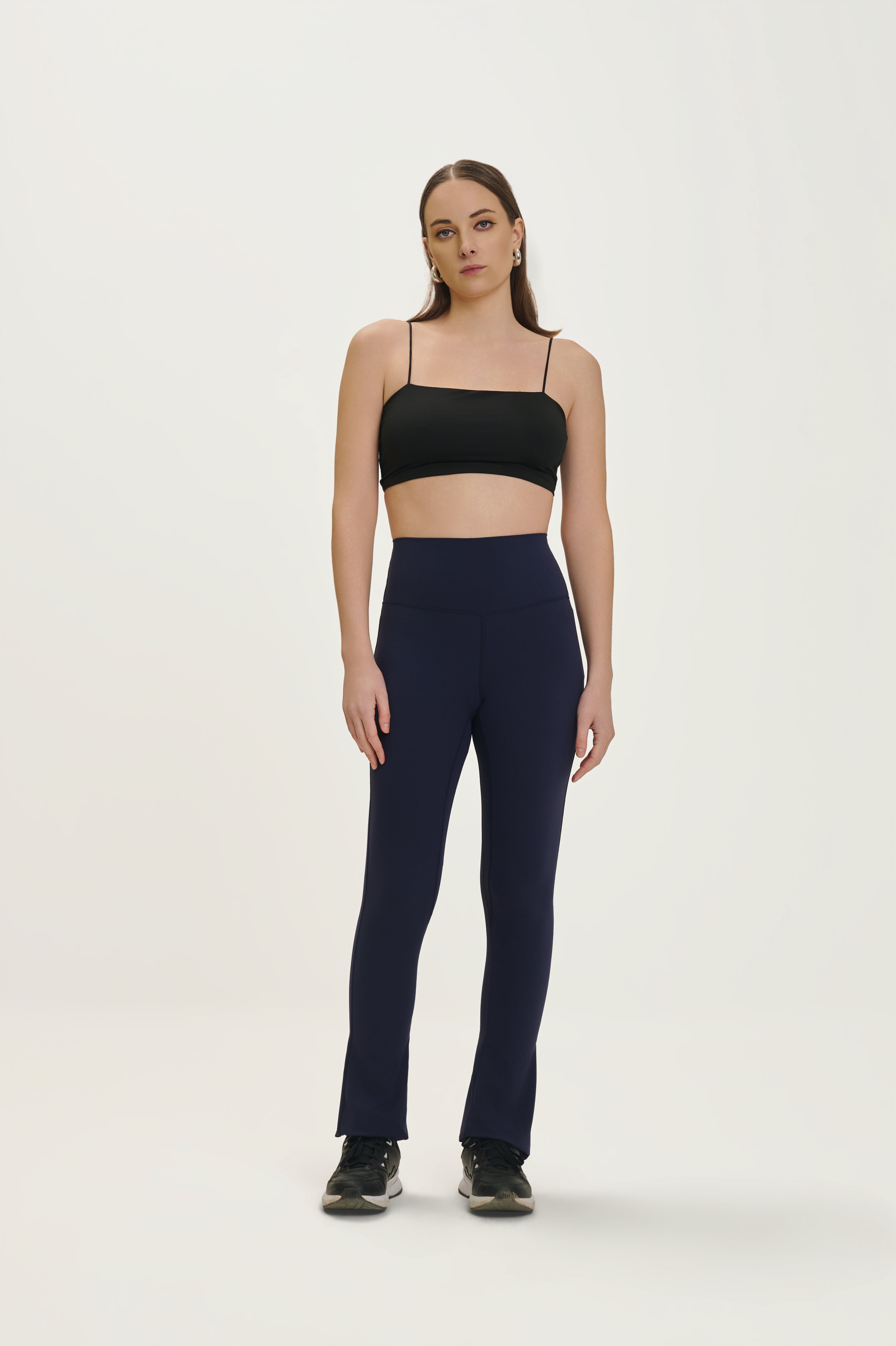 Navy Nylon Spandex Flared Active Pants
