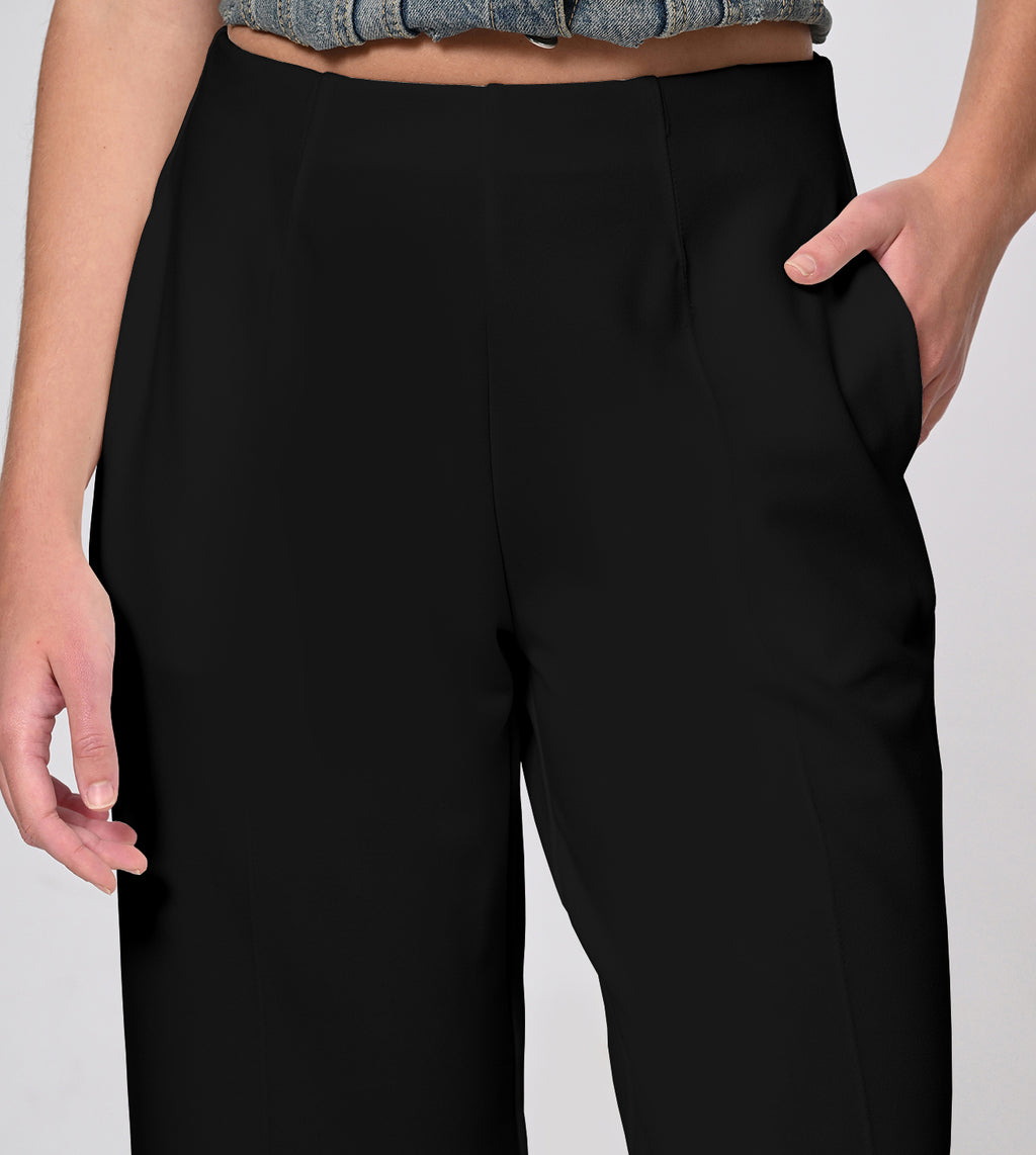 Black Polyester Crepe Wide Leg PullOn Pants