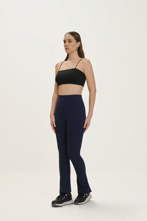 Navy Nylon Spandex Flared Active Pants