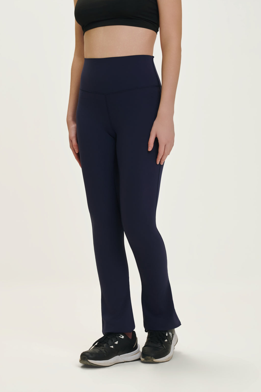 Navy Nylon Spandex Flared Active Pants