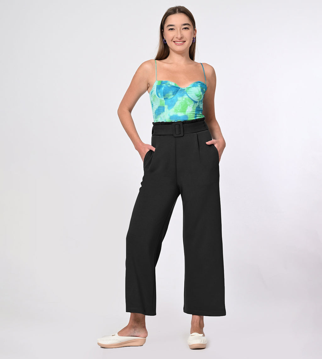 Black Modal High-Rise Wide Leg Pants