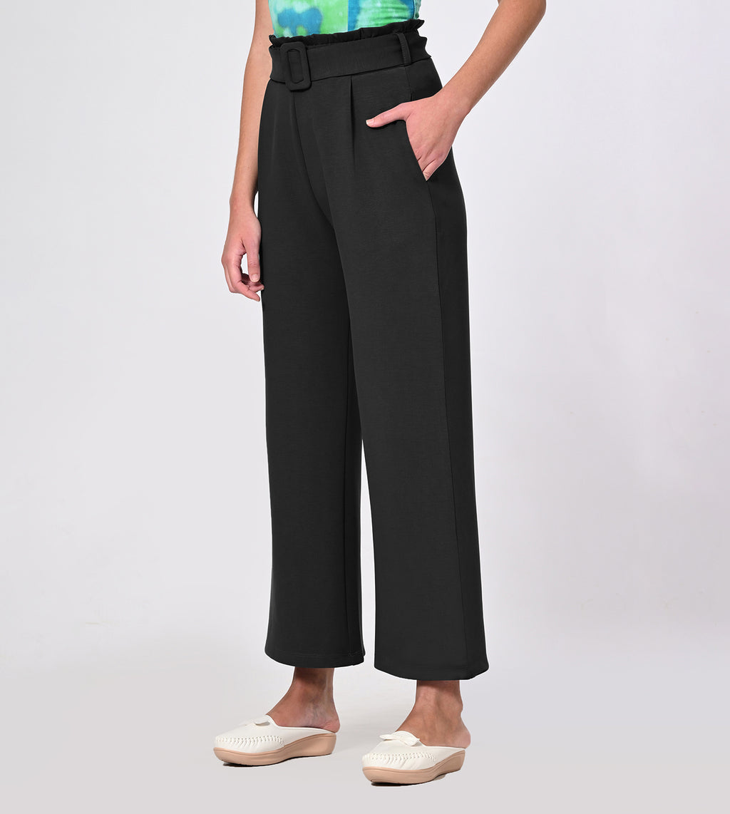 Black Modal High-Rise Wide Leg Pants