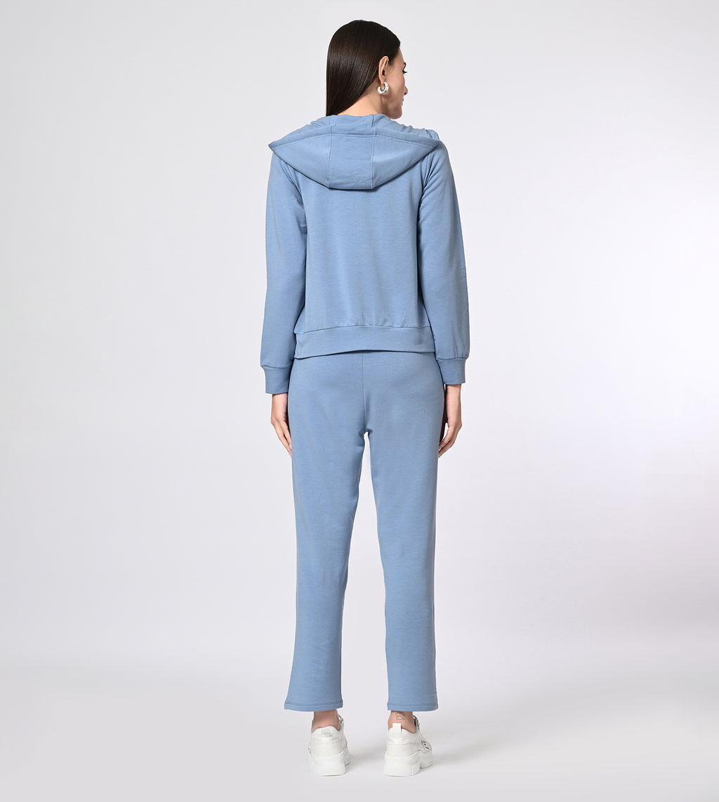 Peach Blue Modal Fleece Hooded Coord Track Suit Set