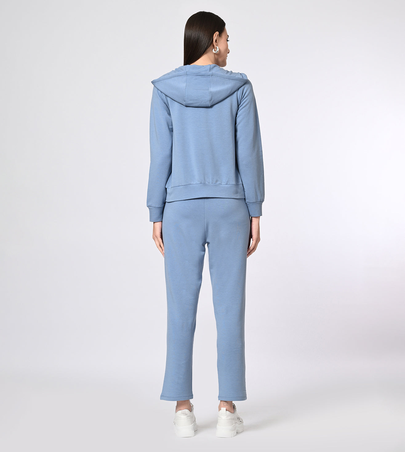 Peach Blue Modal Fleece Hooded Coord Track Suit Set