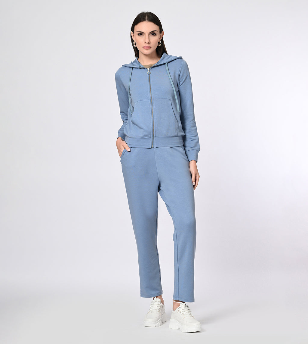 Peach Blue Modal Fleece Hooded Coord Track Suit Set