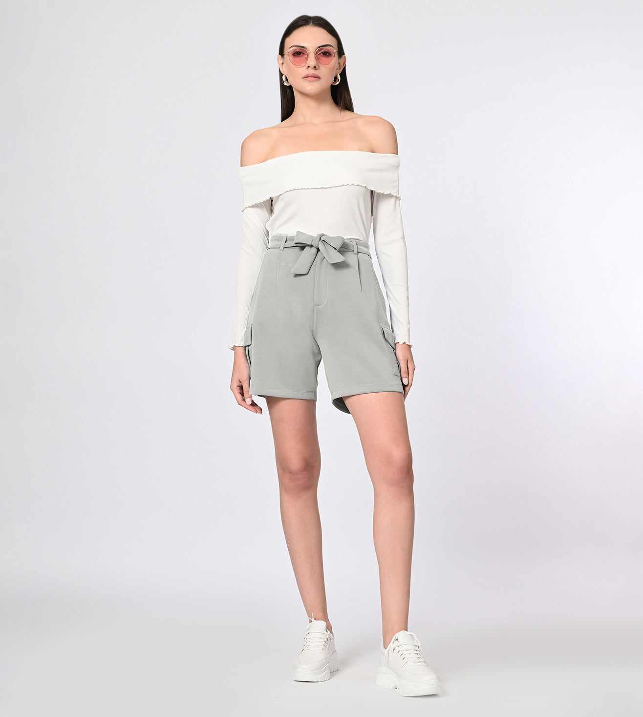 Modal Light Grey Bow Shorts