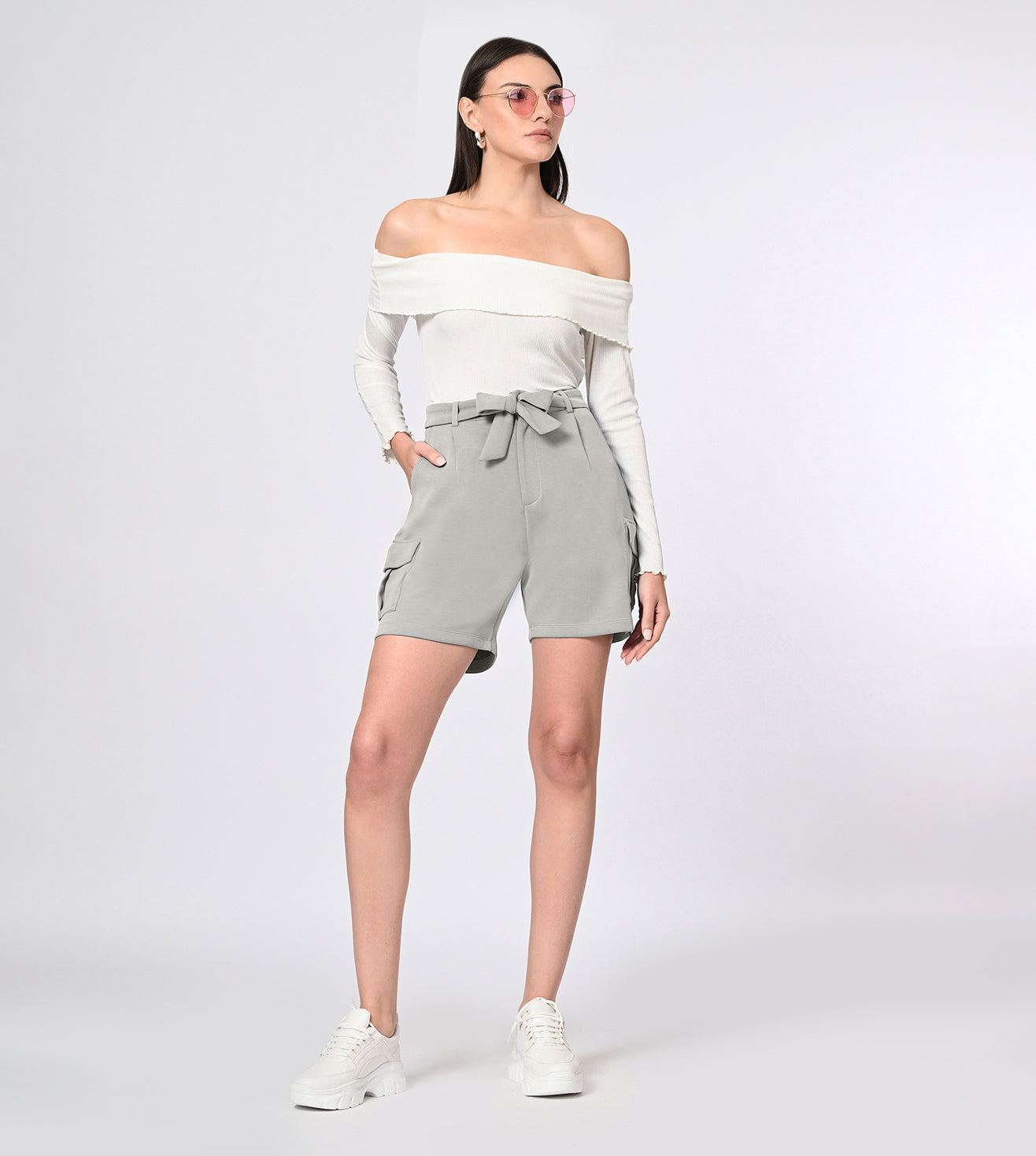 Modal Light Grey Bow Shorts