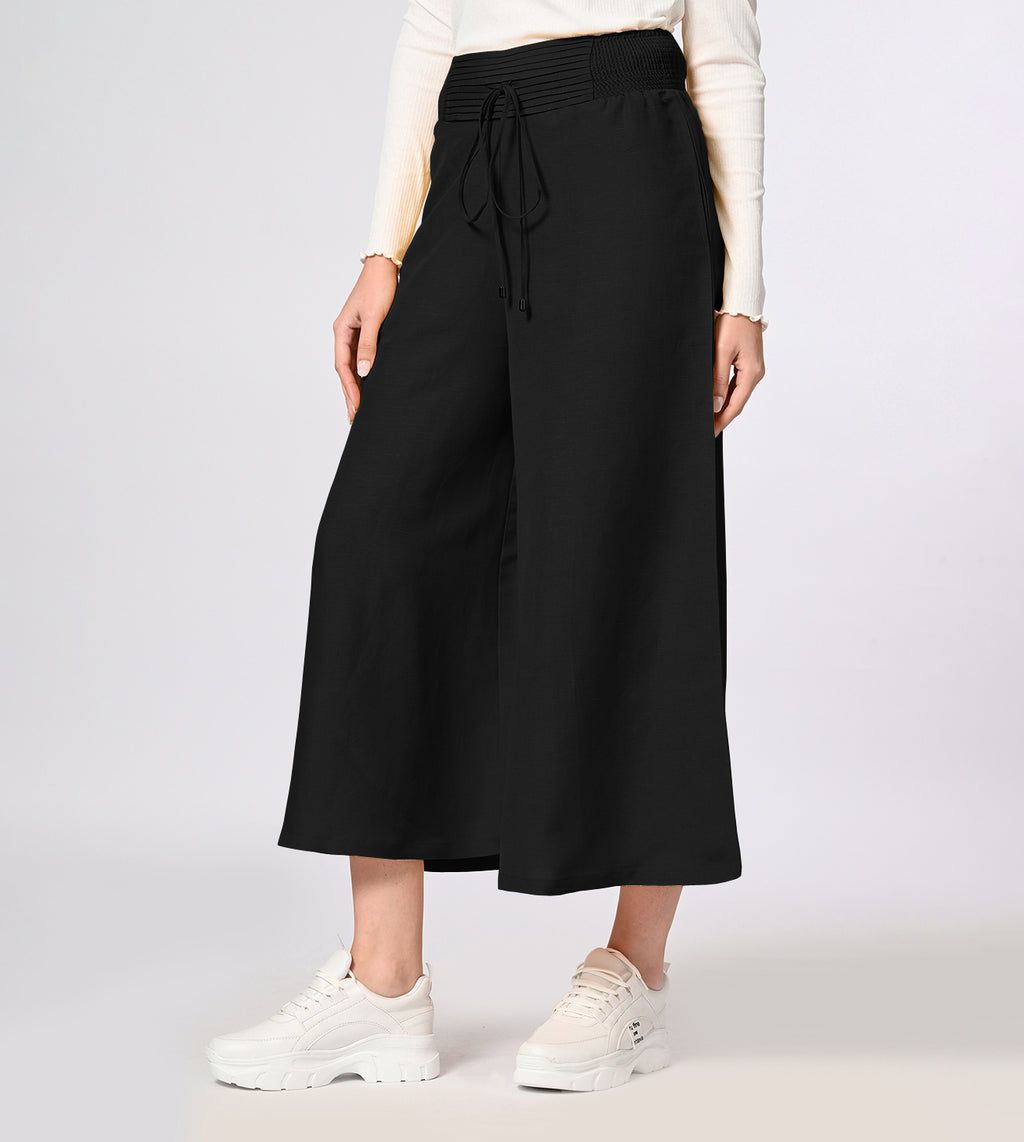Cotton Linen Blend Black Wide Fit Culottes