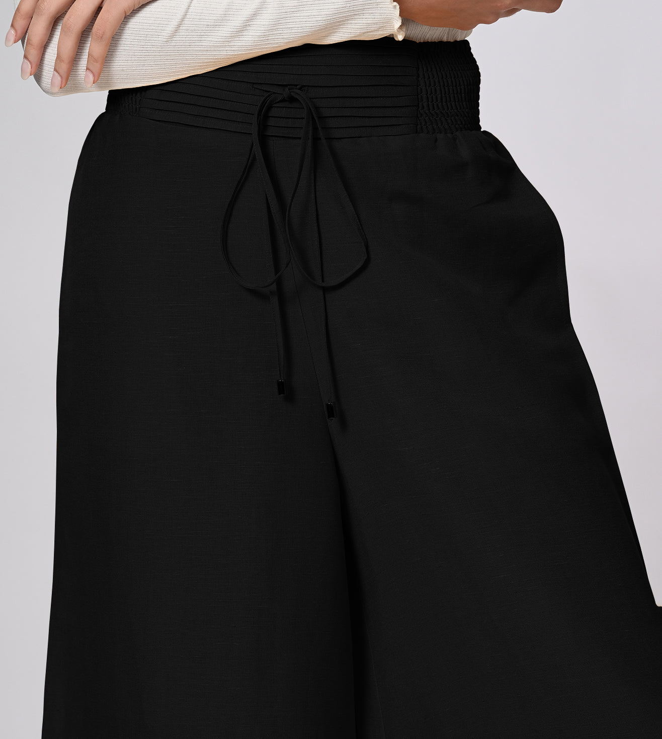 Cotton Linen Blend Black Wide Fit Culottes