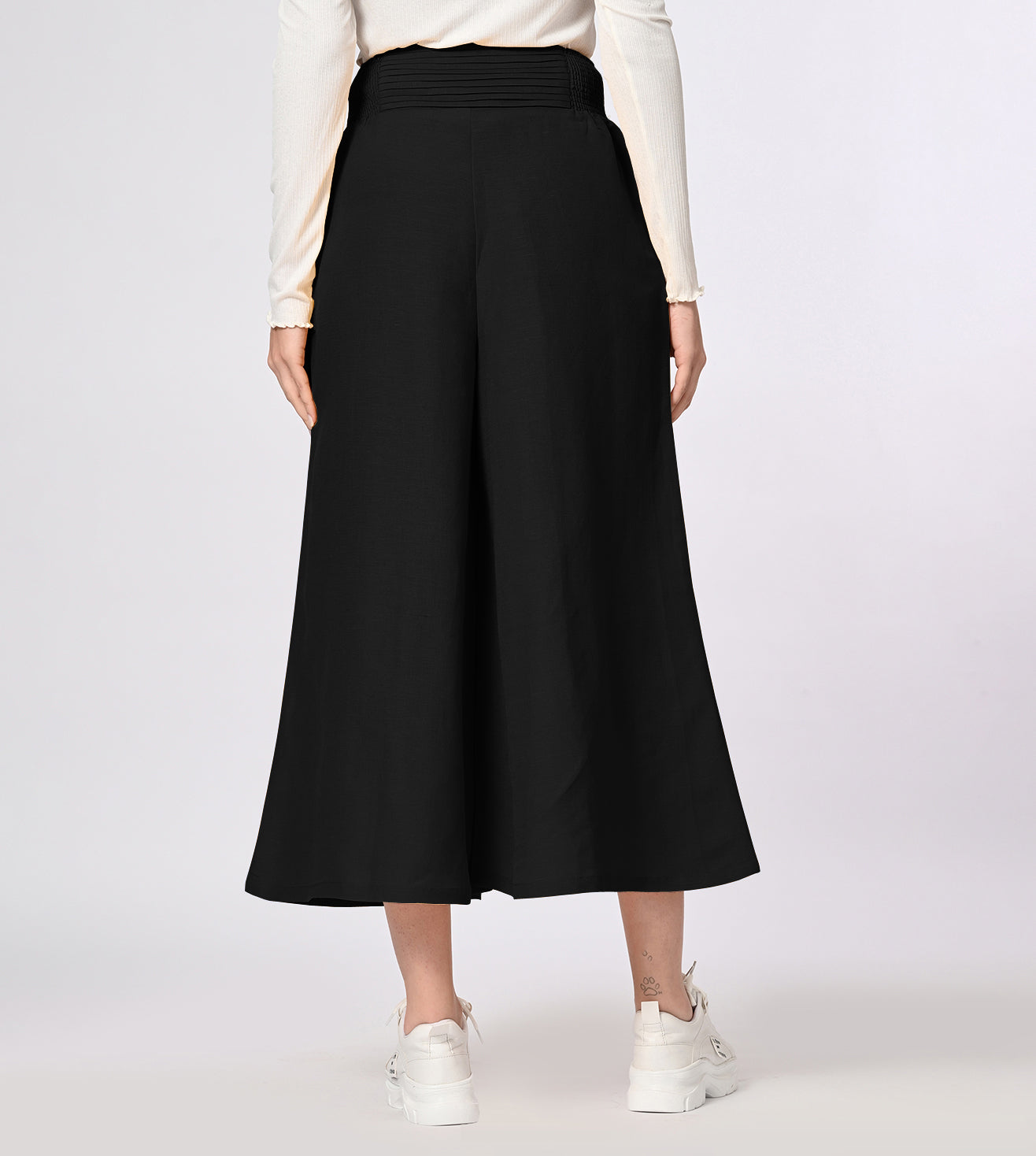 Cotton Linen Blend Black Wide Fit Culottes