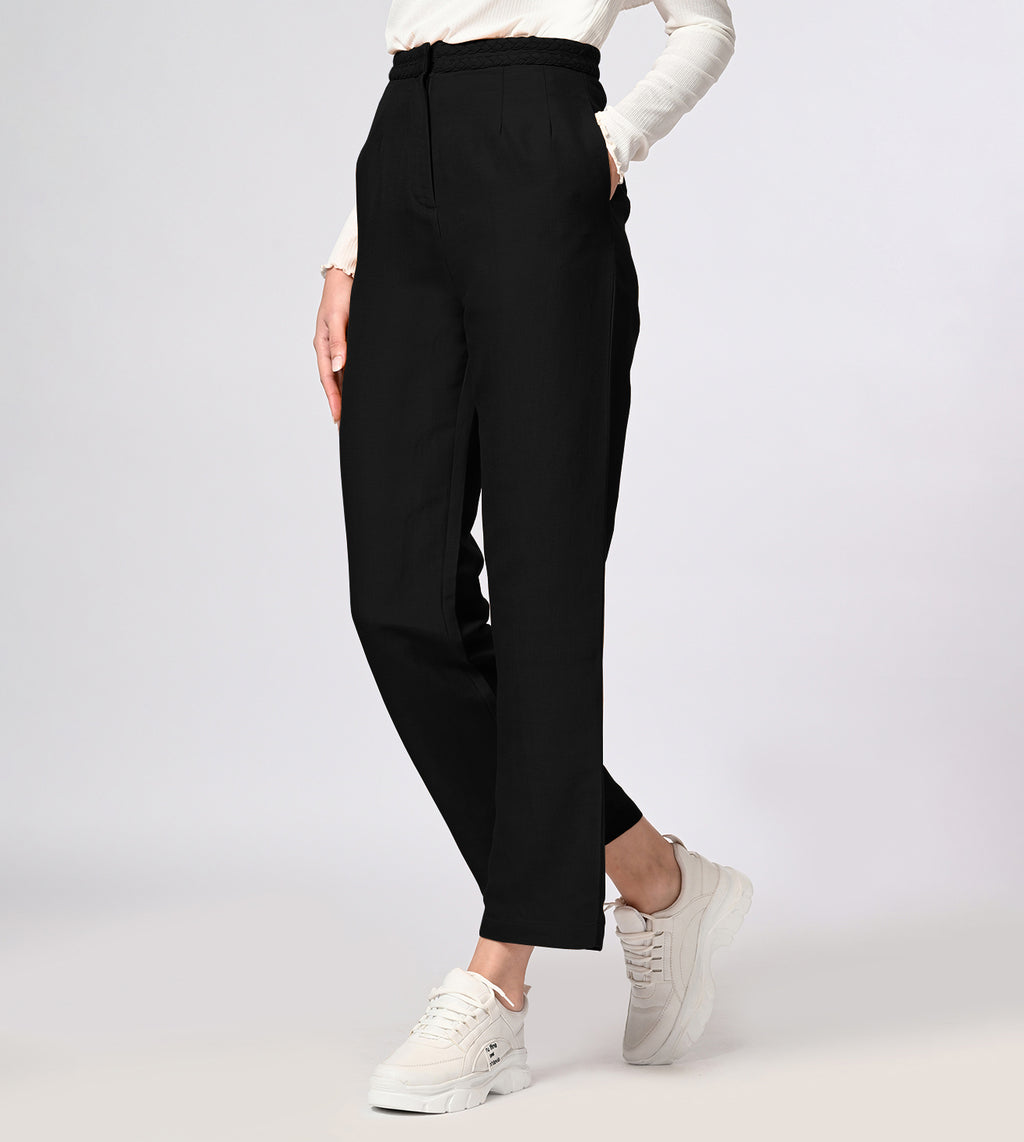Cotton Linen Blend Black Summer Pants