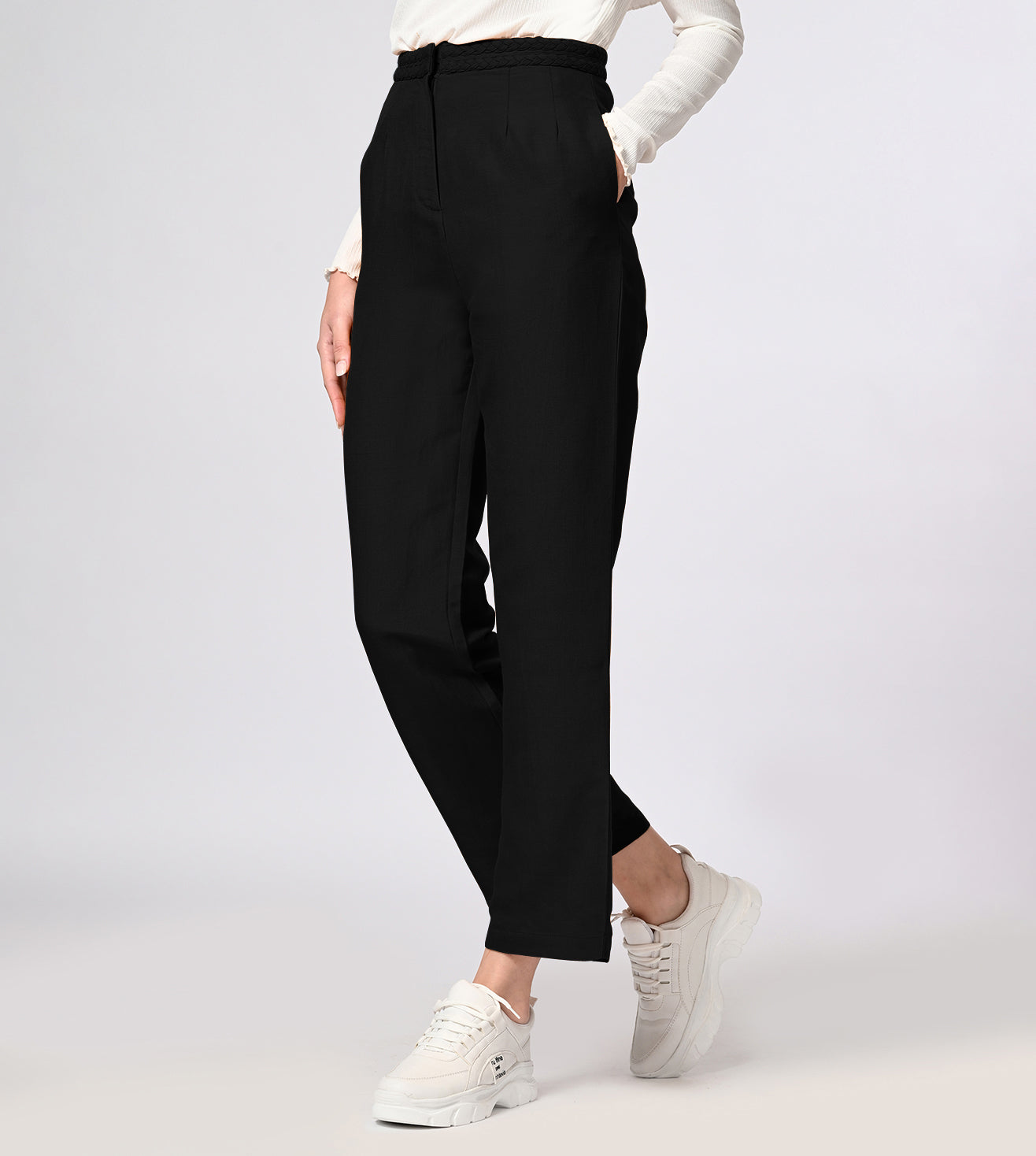 Cotton Linen Blend Black Summer Pants