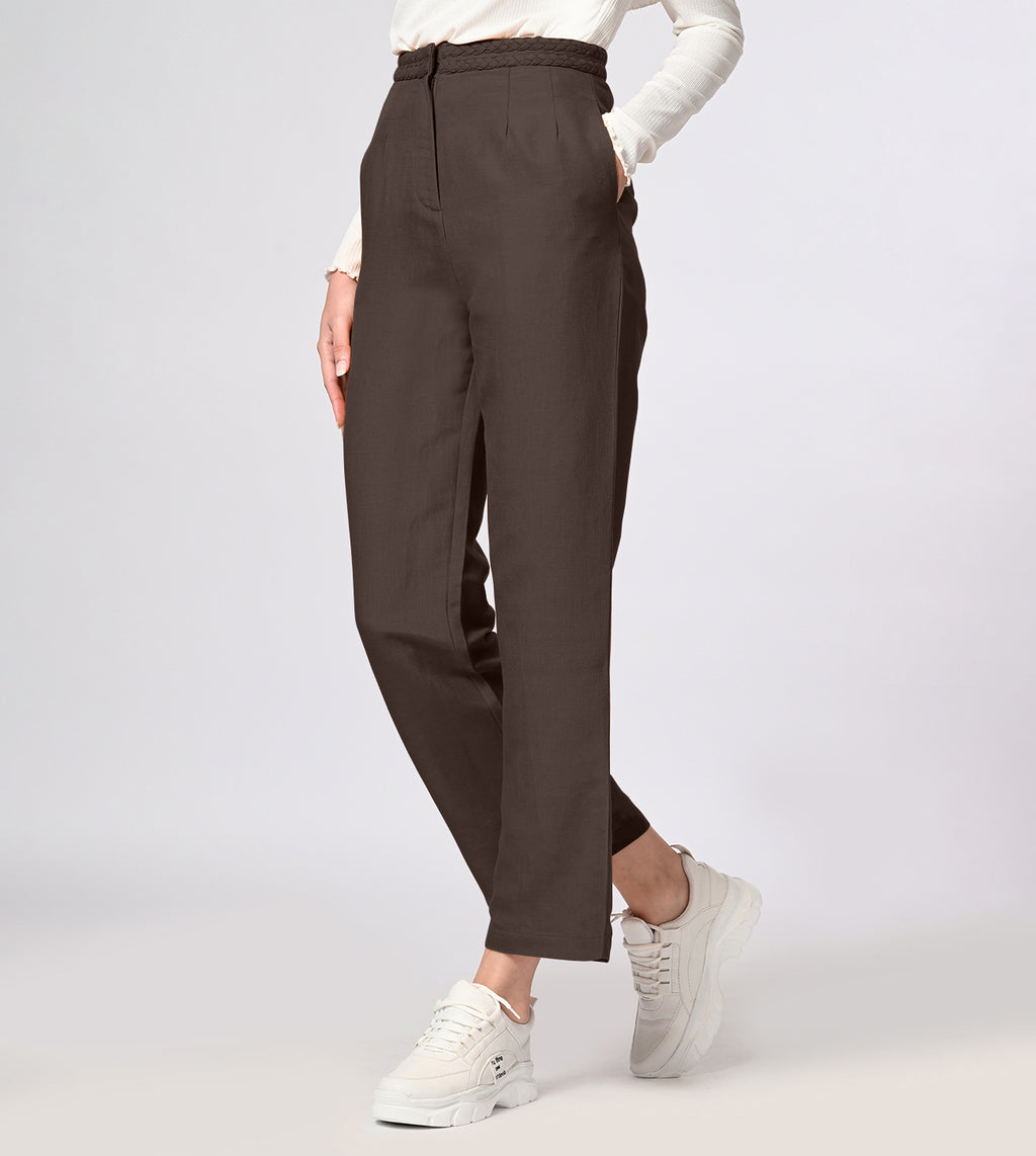Cotton Linen Blend Coffee Summer Pants