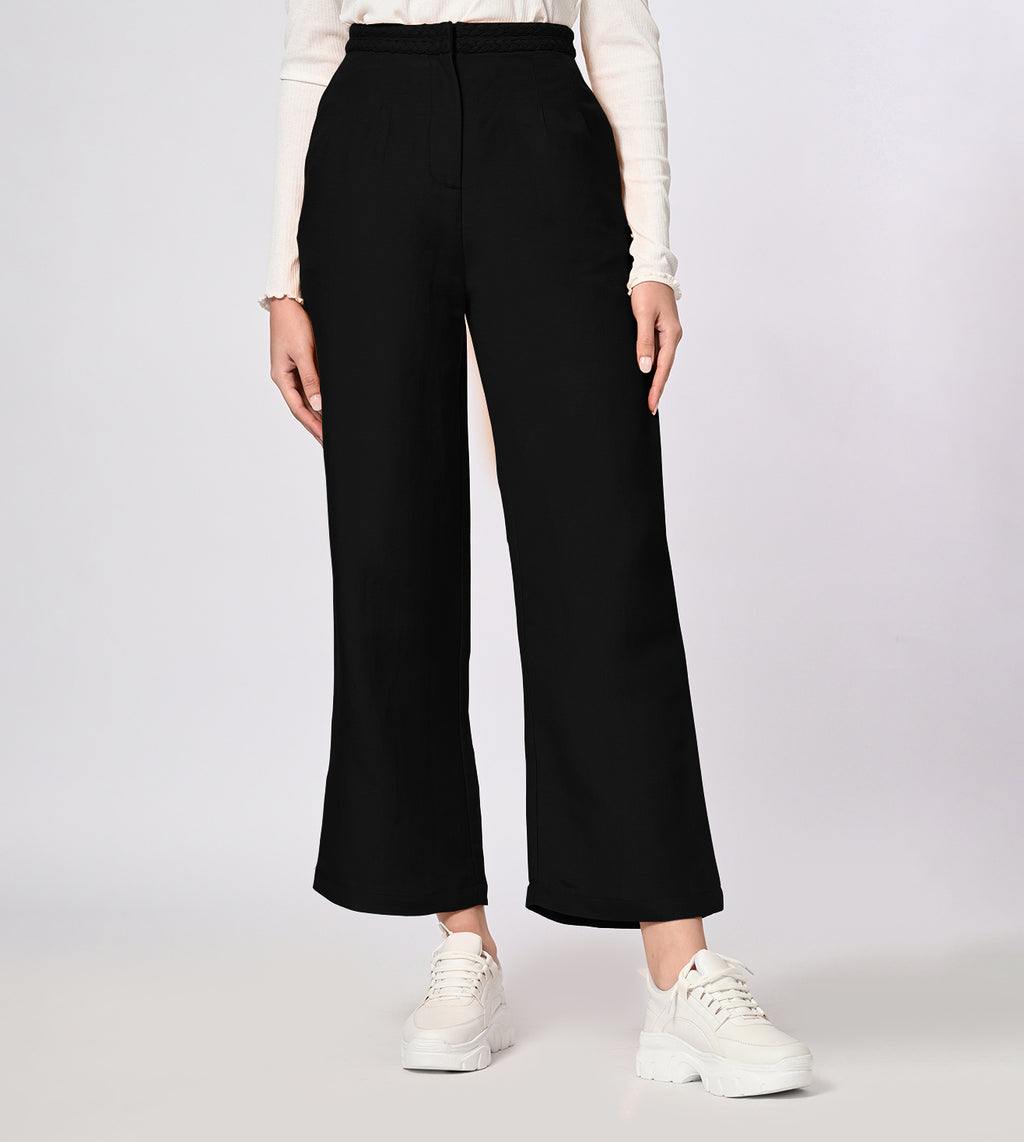 Cotton Linen Blend Black Summer Pants