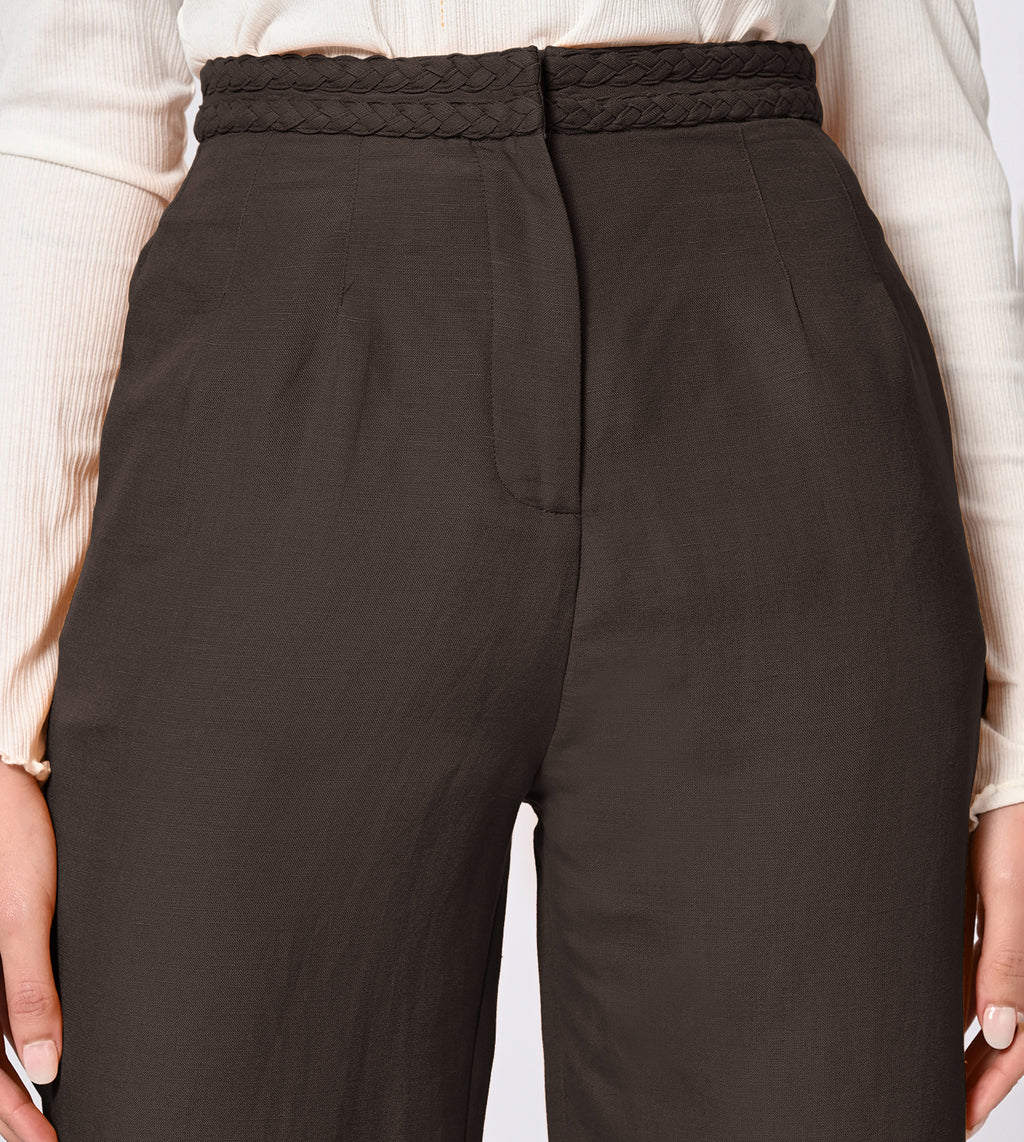 Cotton Linen Blend Coffee Summer Pants