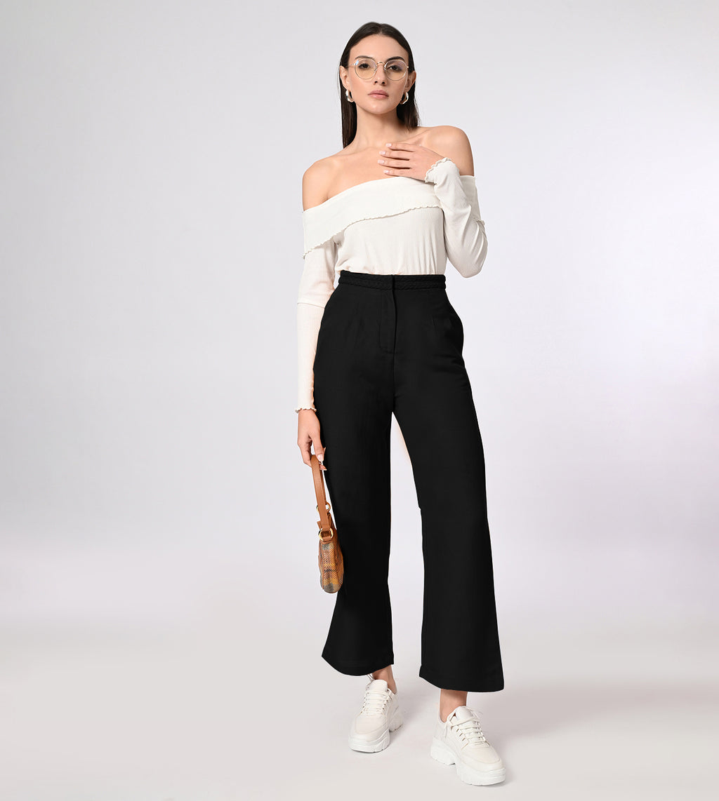 Cotton Linen Blend Black Summer Pants