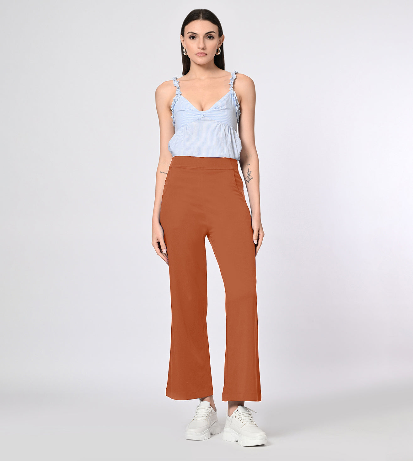 Polyester Spandex Rust Casual Pants