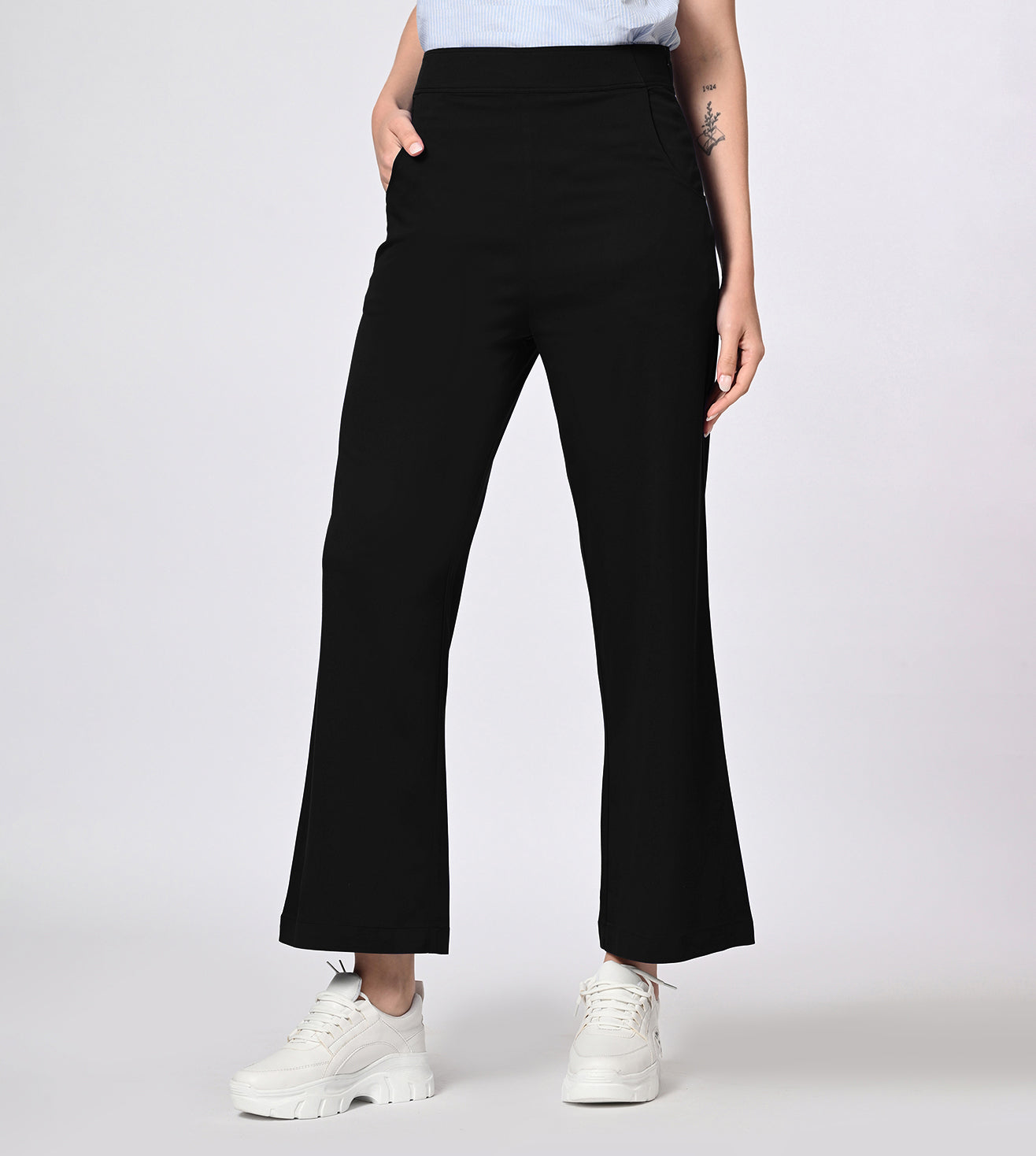 Polyester Spandex Black Casual Pants