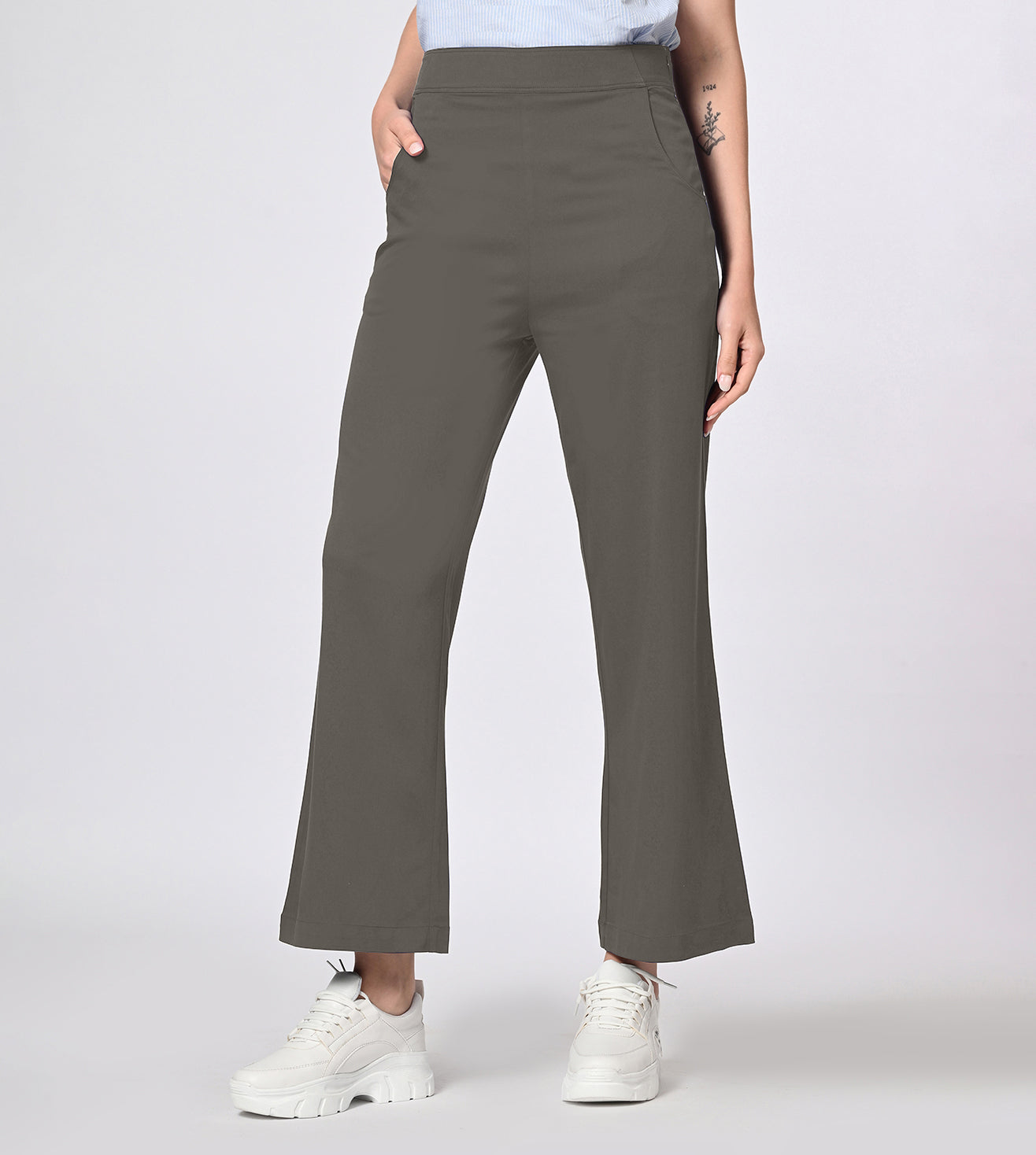 Polyester Spandex Light Grey Casual Pants