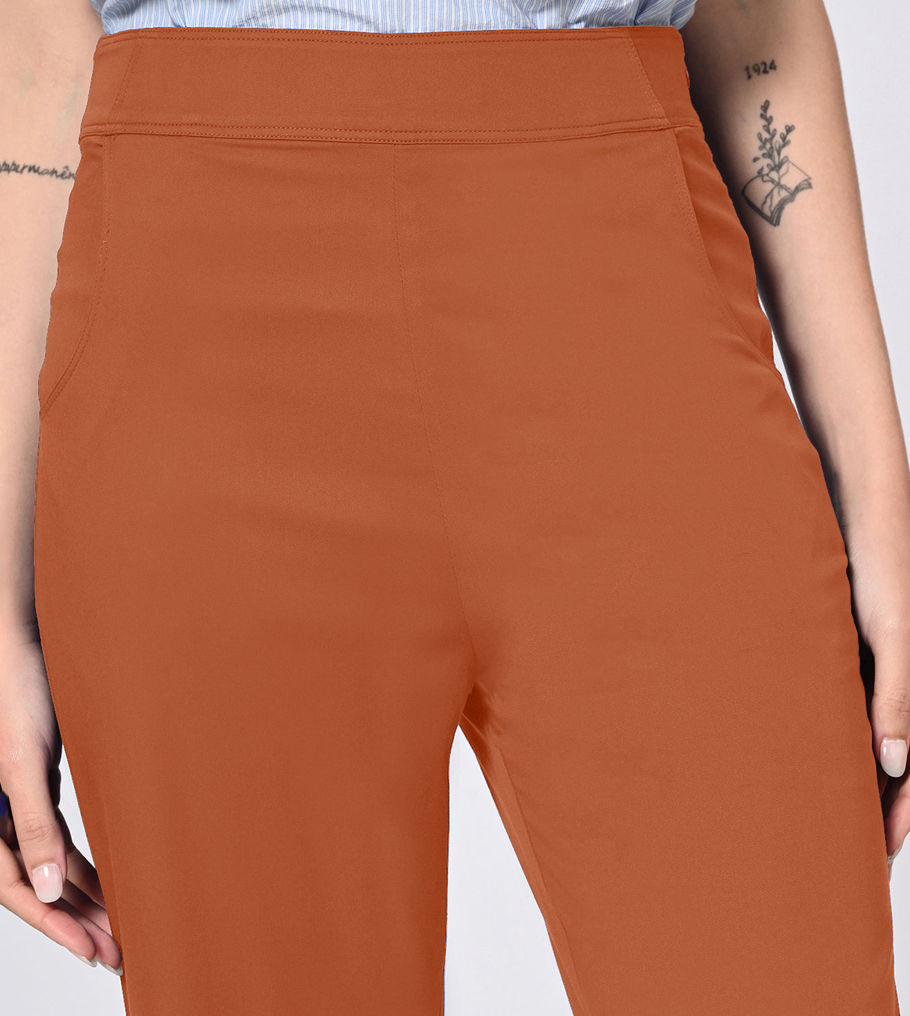 Polyester Spandex Rust Casual Pants