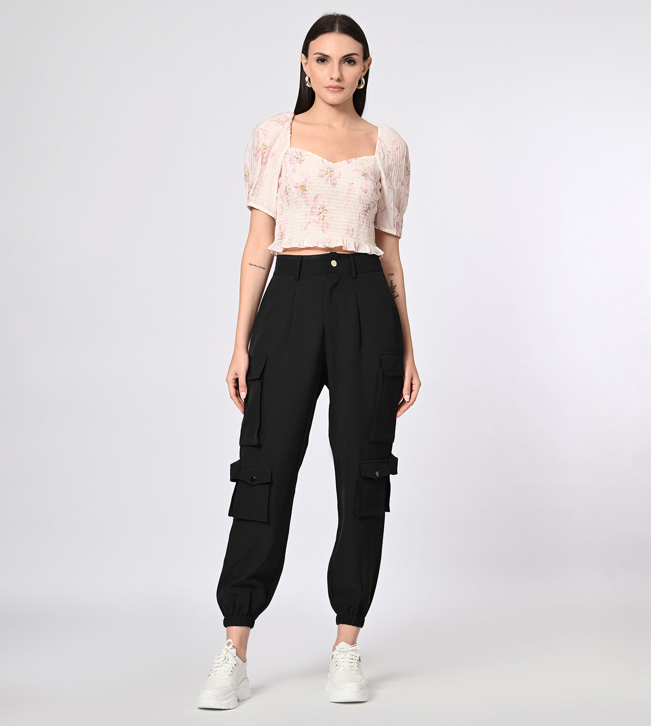Polyester Spandex Black Cargo Pants