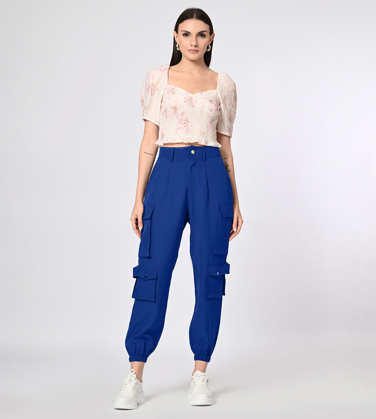 Polyester Spandex Royal Blue Cargo Pants