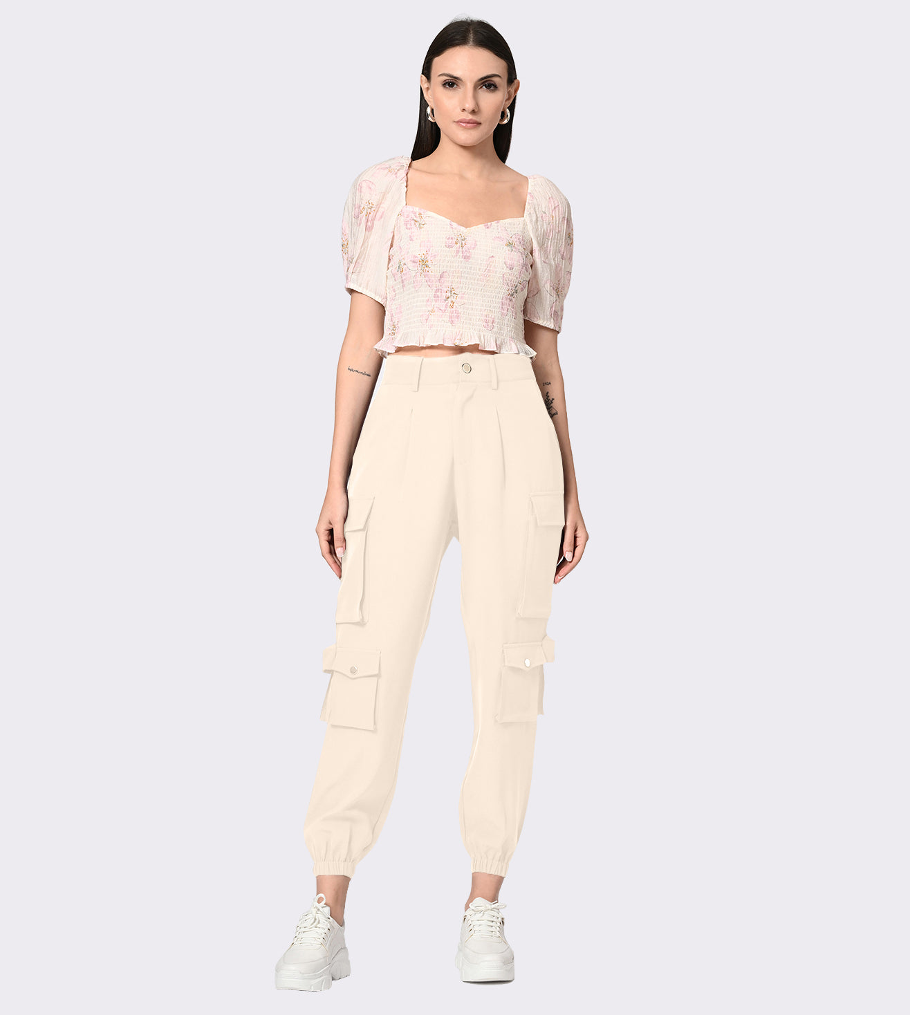 Polyester Spandex Beige Cargo Pants