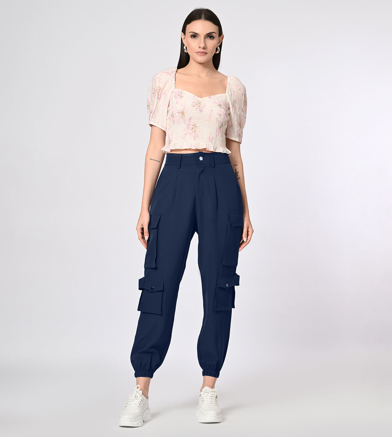 Polyester Spandex Navy Cargo Pants