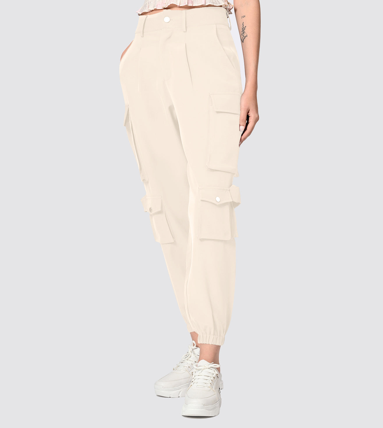 Polyester Spandex Beige Cargo Pants