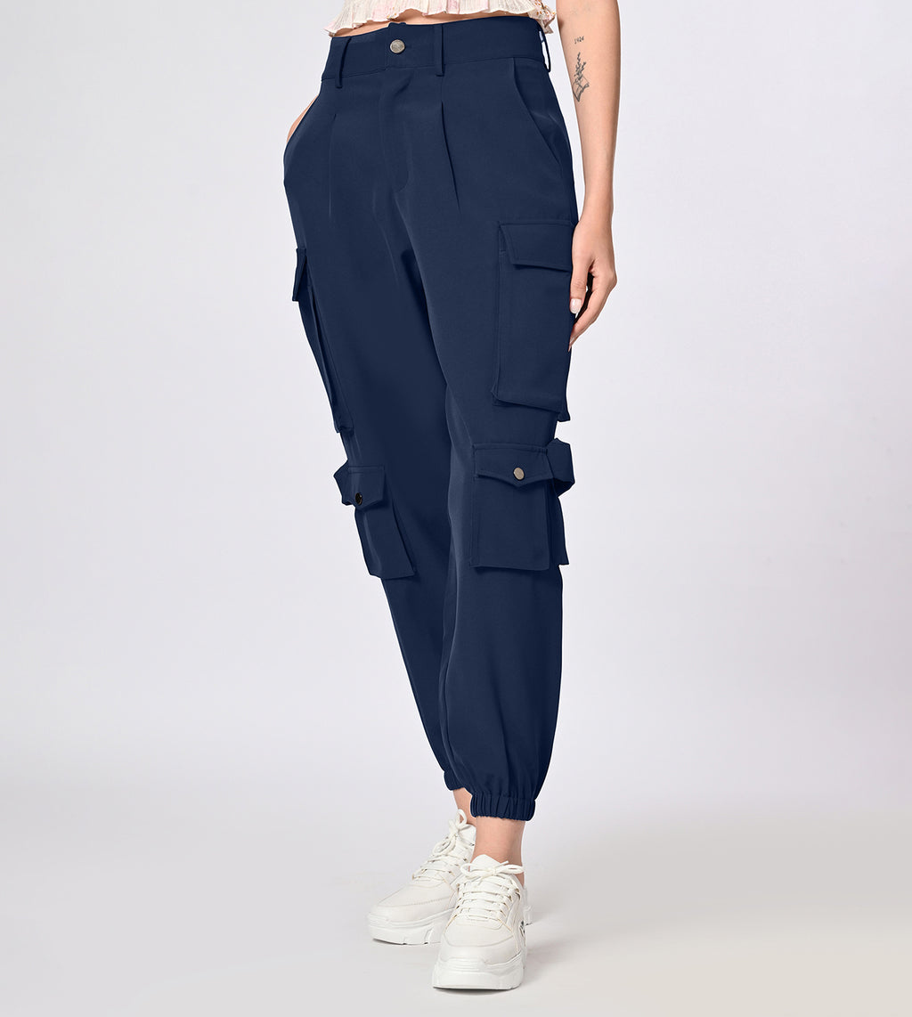 Polyester Spandex Navy Cargo Pants