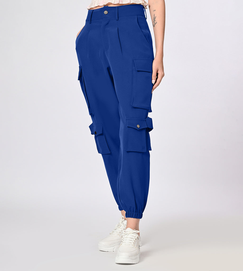 Polyester Spandex Royal Blue Cargo Pants