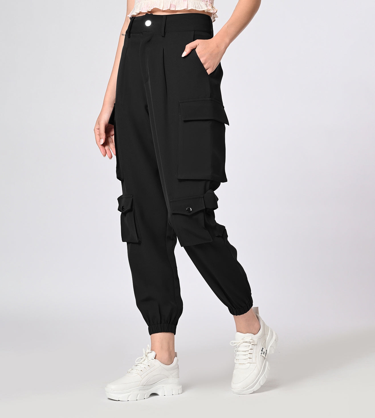 Polyester Spandex Black Cargo Pants