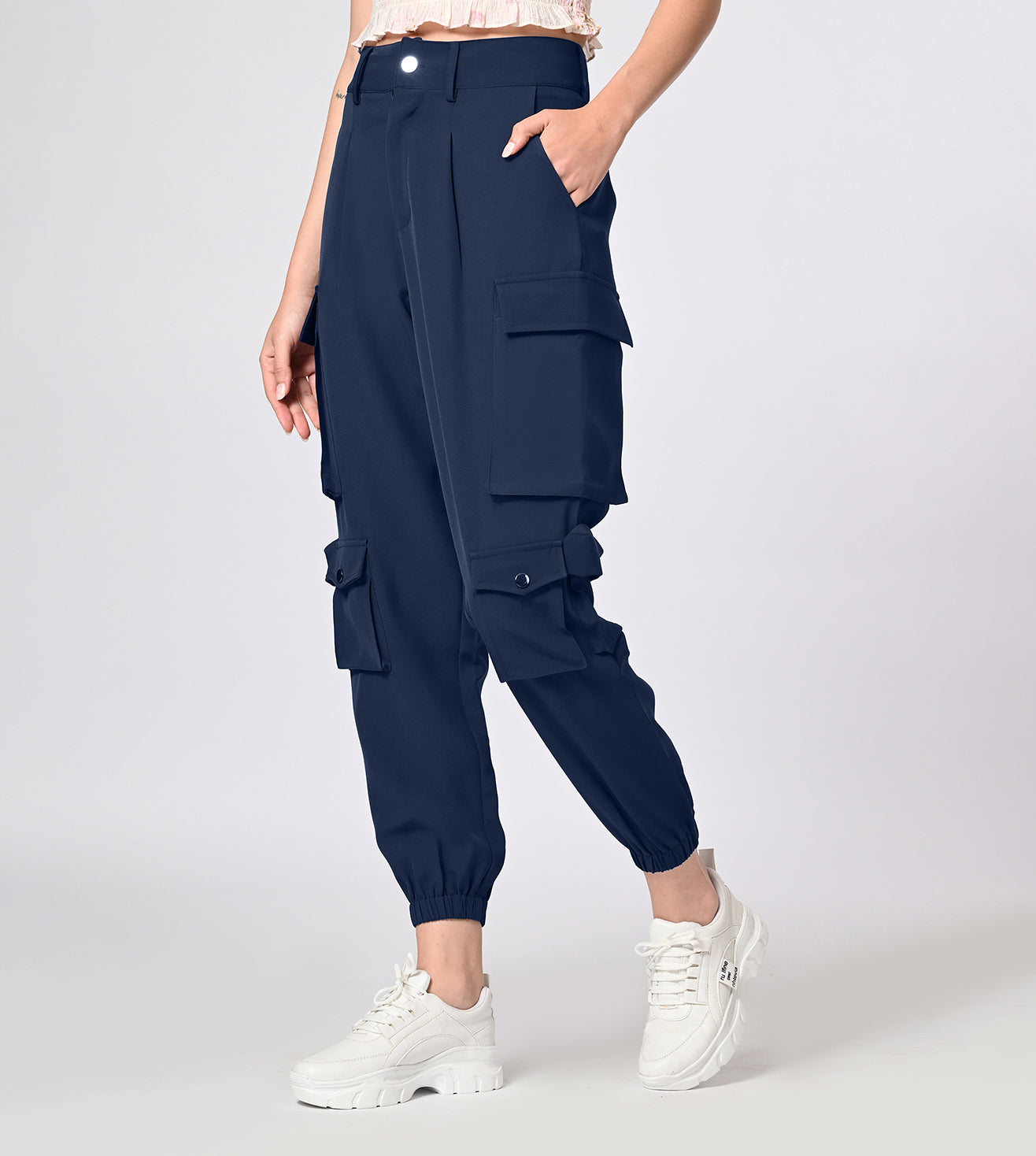 Polyester Spandex Navy Cargo Pants